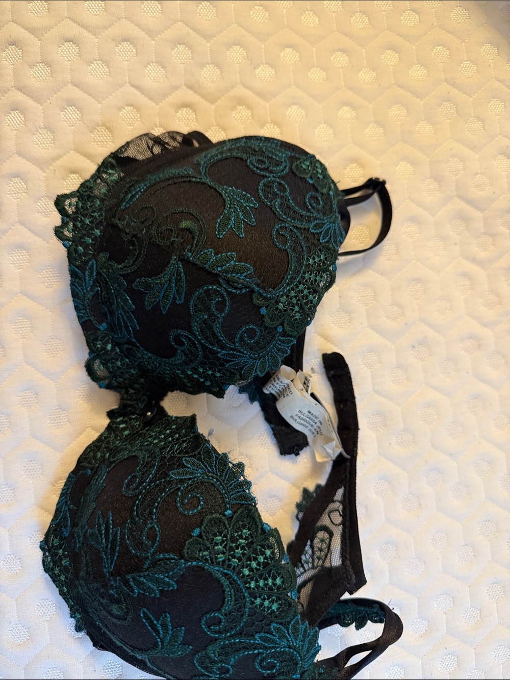 Embroidered Teal Lace Push-Up Bra - Women Intimates
